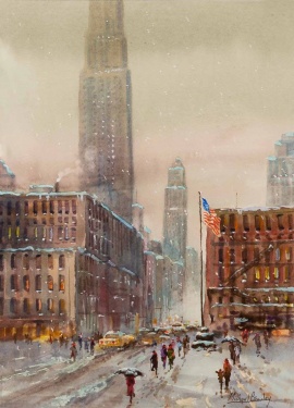 Michael Crawley (b.1938) 'Snowy Day Empire State New York'