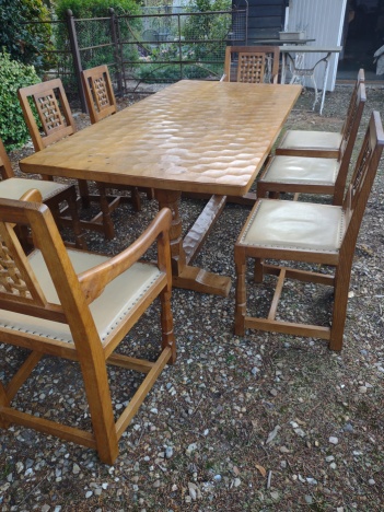 Vintage 1960's Robert Thompson 'Mouseman' Oak Table and 8 Chairs!