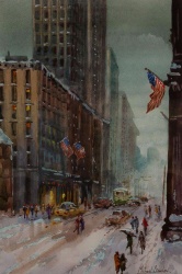 Michael Crawley (b.1938) 'Winter Down 5th Avenue, New York'.